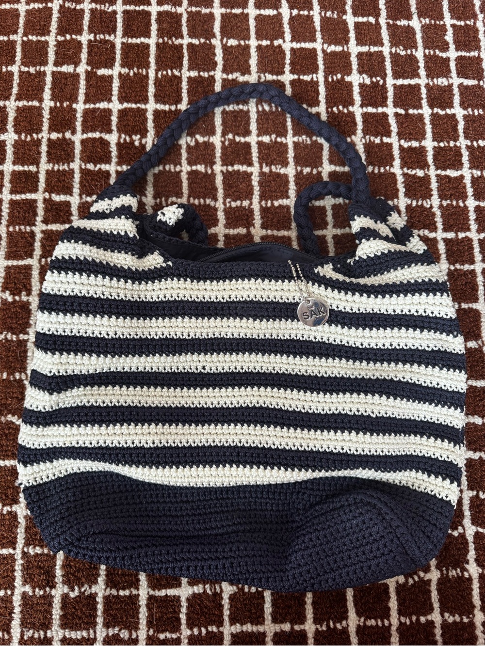 The Sak Navy White Striped Crochet Shoulder Bag‎